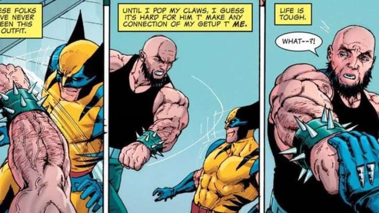 Wolverine barra o ataque pesado usando o peso de seu esqueleto de adamantium (Imagem: Reprodução/Marvel Comics)