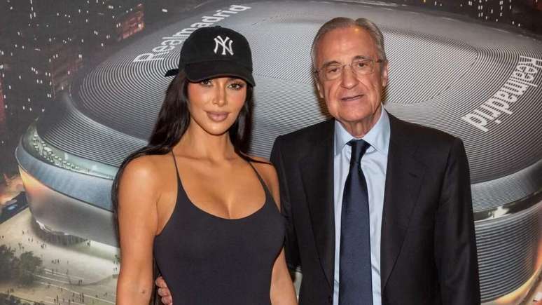 Assim como fez com Vini, Kim Kardashian tietou Florentino Perez, presidente do Real Madrid – Divulgação/Real Madrid