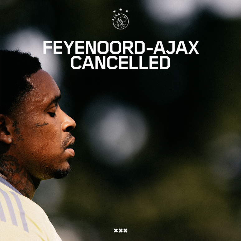 Anuncio do cancelamento de Feyenoord x Ajax. 