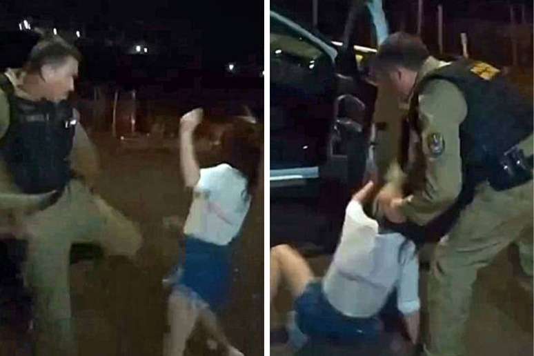 Policial militar foi filmado arrastando mulher no chão, dando tapas e chute