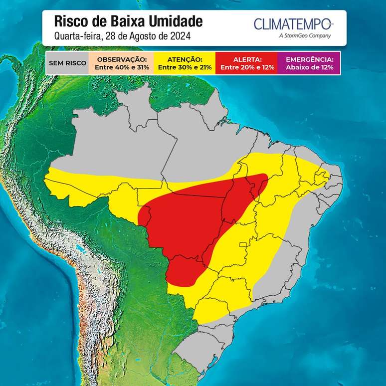 mapa de risco de baixa umidade do ar para 28/8/24 (Arte: Climatempo)