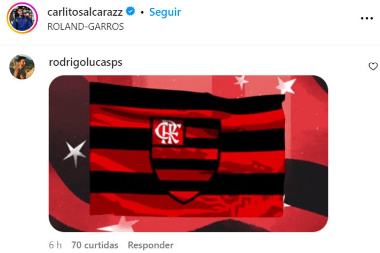 Rubro-negros invadem conta de Carlos Alcaraz no Instagram –