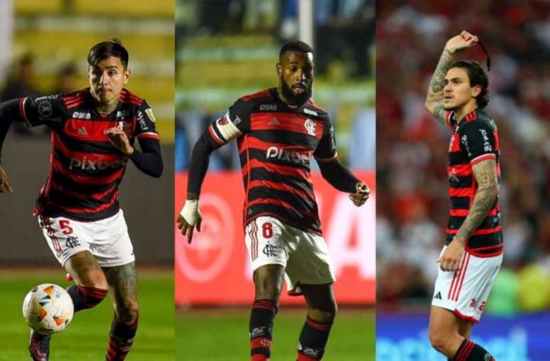 Flamengo pretende renovar contratos de Pulgar, Gerson e Pedro. Fotos: Marcelo Cortes e Divulgação / Flamengo