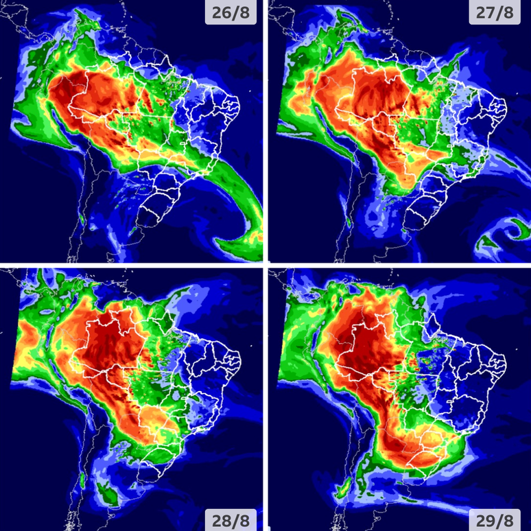 Projeções do Inpe sugerem que fumaça deve voltar ao Sul nos proximos dias