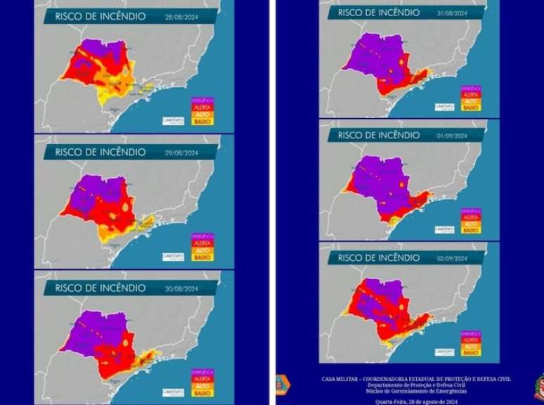 Domingo, 1º, será dia mais crítico para incêndios, alerta Defesa Civil