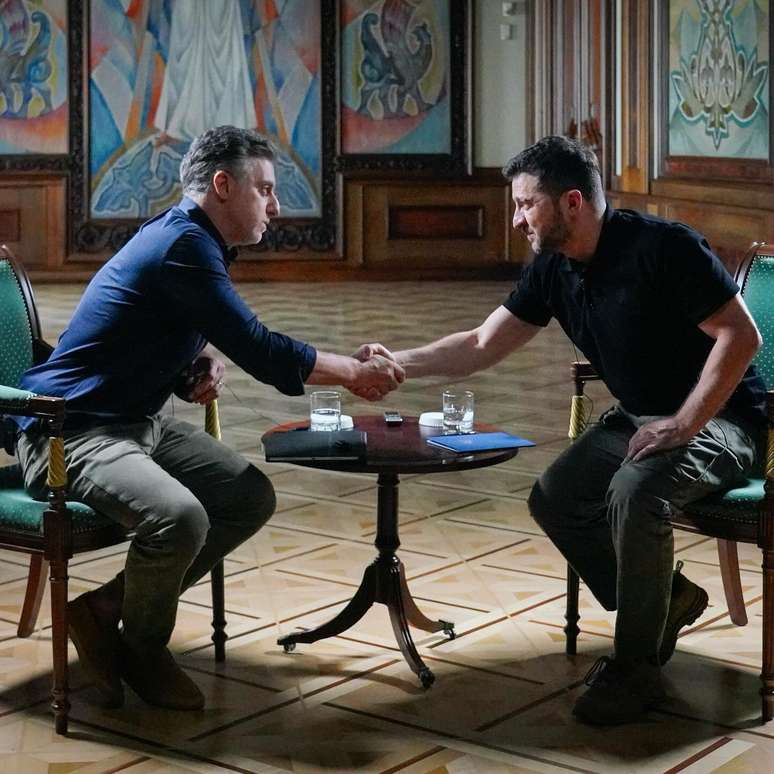 Luciano Huck e Volodymyr Zelensky, presidente da Ucrânia