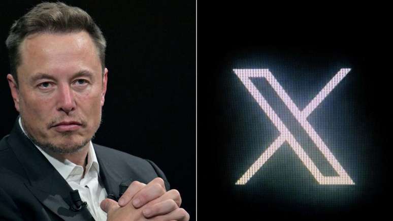 Elon Musk ao lado de símbolo do X