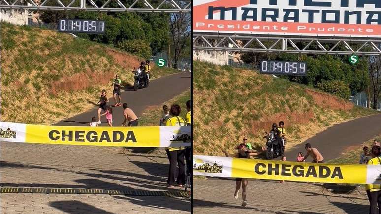 Atleta corria para a linha de chegada quando filhas se aproximaram dela