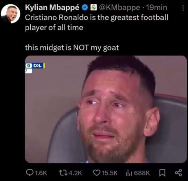 Conta de Mbapp&eacute; hackeada com provoca&ccedil;&otilde;es a Messi &ndash;