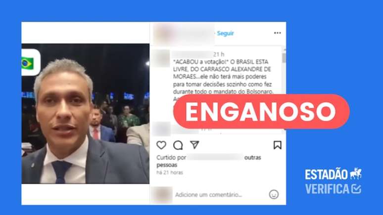 Vídeo de deputado teve o contexto original deturpado.