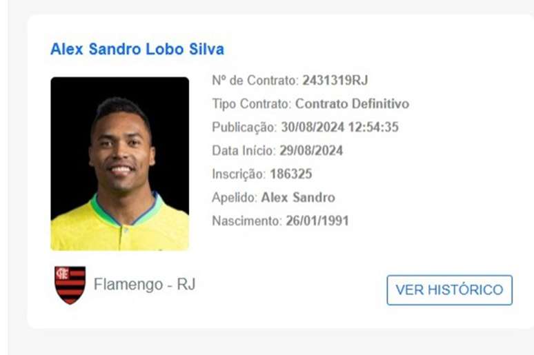 Nome de Alex Sandro no BID da CBF –