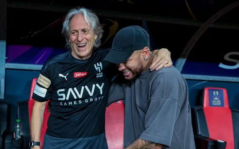 Jorge Jesus e Neymar em treino do Al-Hilal