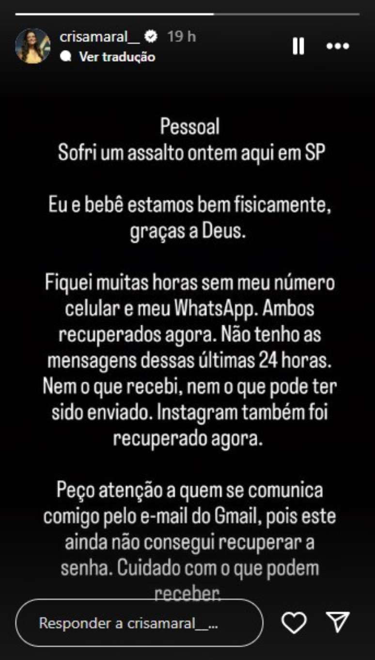 Apresentadora desabafa sobre assalto em SP 