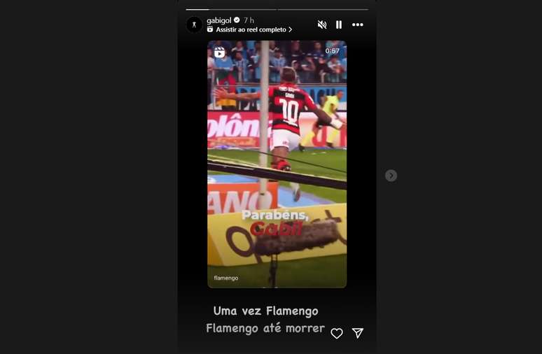 Publicação de Gabigol no Instagram: apesar de viver momento conturbado no clube, Gabigol segue exibindo seu amor pelo Flamengo –