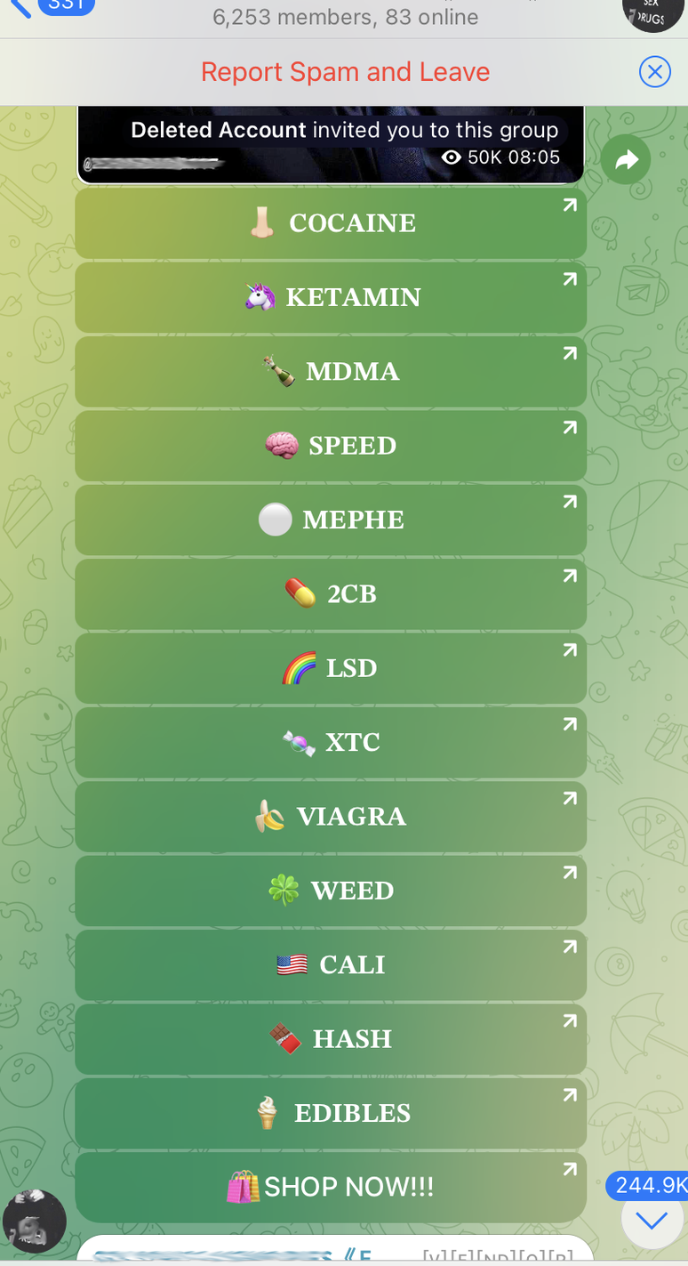 Grupo Memories and Drugs (6.253 membros) Quase todas as drogas imagin&aacute;veis s&atilde;o oferecidas para venda, com uma s&eacute;rie de canais no Telegram promovendo dezenas de vendedores em cidades ao redor do mundo.