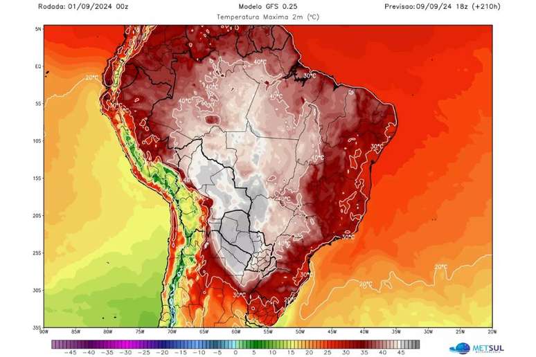 Mapa mostra que todas as regiões do Brasil devem ser afetadas por altas temperaturas