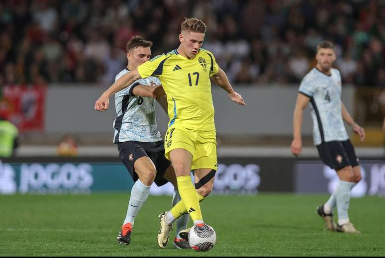 Viktor Gyökeres (Suécia) durante jogo contra Portugal, no dia 21.03.2024 