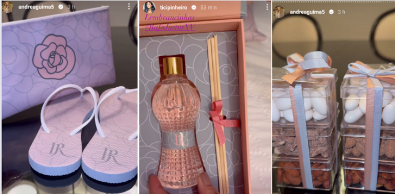 Chinelo personalizado, difusor e docinhos foram algumas das lembrancinhas entregues para os convidados da festa de Rafa Justus