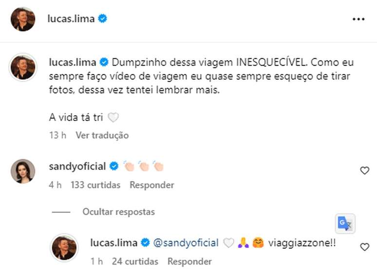 Sandy comentou o post de Lucas Lima —