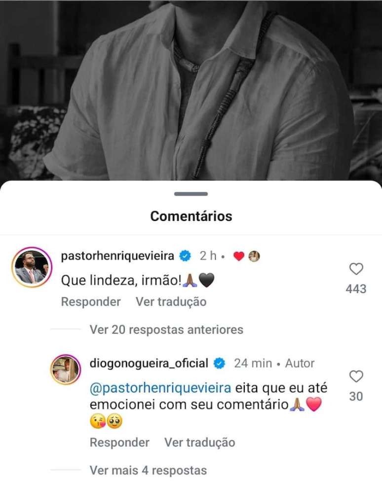 Comentário do pastor e político Henrique Vieira em publicação do cantor Diogo Nogueira, que celebra três anos de sua feitura no candomblé.