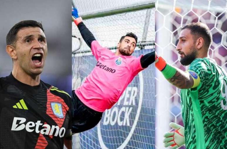 Emiliano Martínez, Diogo Costa e Gianluigi Donnaruma são os favoritos para o prêmio. Fotos: JUSTIN TALLIS/AFP via Getty Images, Divulgação / Porto e RONNY HARTMANN/AFP via Getty Images