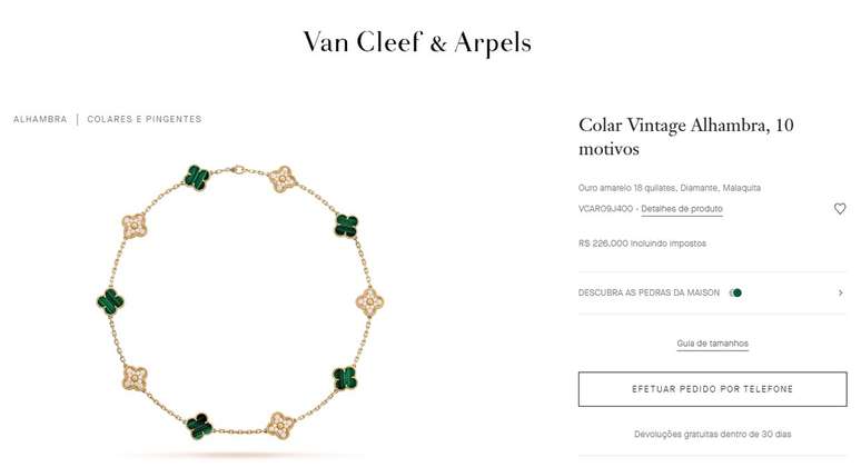 Luxuoso colar da marca francesa Van Cleef e Arpels usado pelo reforço do Botafogo –