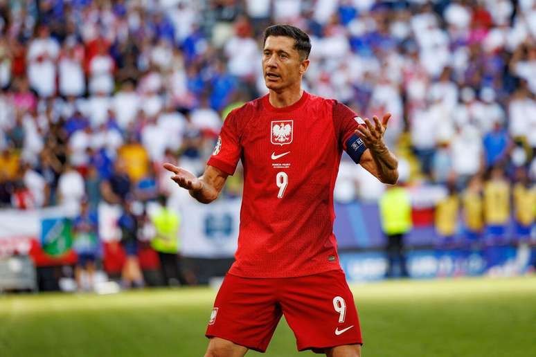 Robert Lewandowski (Polônia) comemorando seu gol contra a França, no dia 25.06.2024 