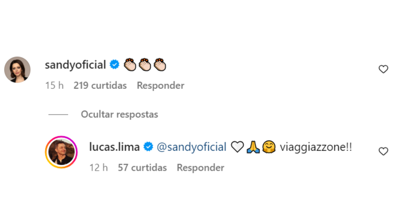 Lucas Lima recebe comentário de Sandy em publicação