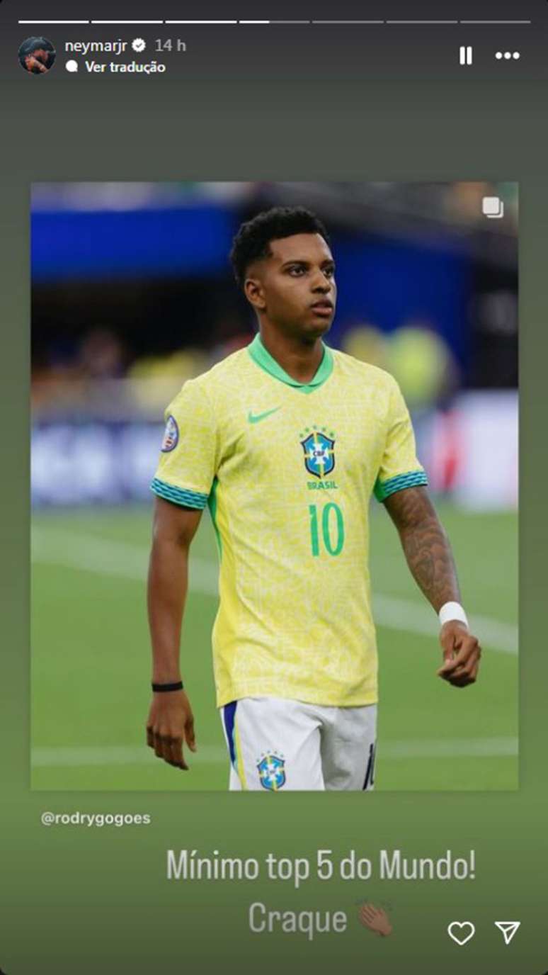 Neymar exalta Rodrygo apesar de ausência do camisa 11 na lista de candidatos a Bola de Ouro –