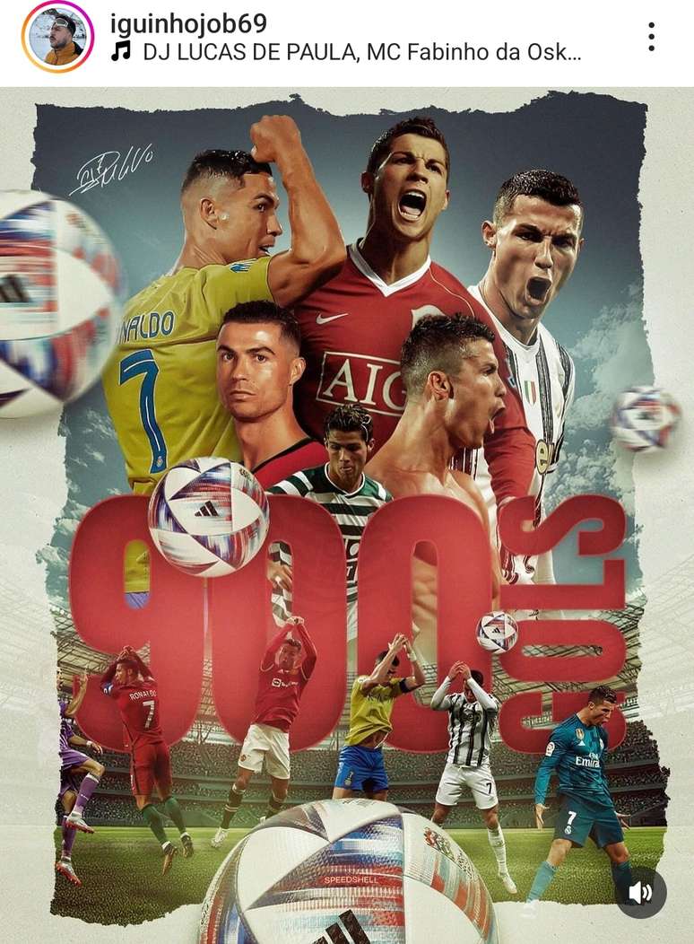 Publica&ccedil;&atilde;o do influenciador exaltou 900 gols de Cristiano Ronaldo no Instagram 