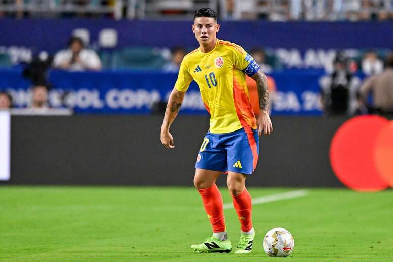 James Rodríguez (Colômbia) durante jogo contra a Argentina, no dia 15.07.2024 