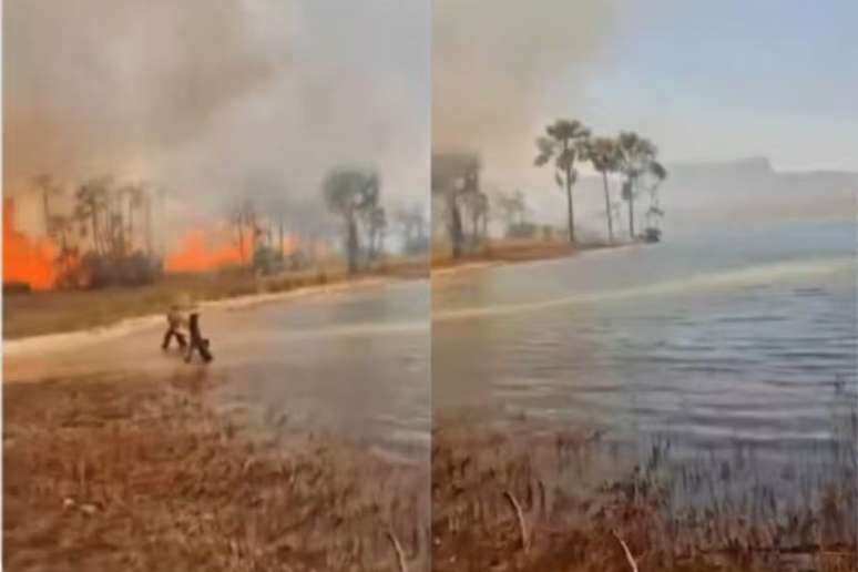 Incêndio às margens da Lagoa da Serra, ponto turístico de Tocantins