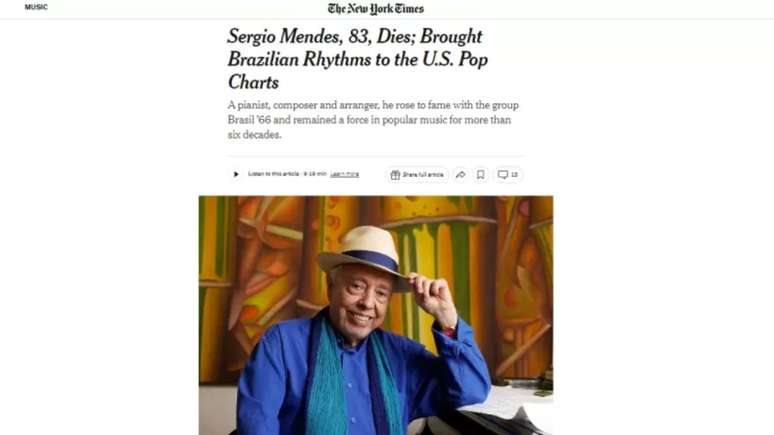 Sergio Mendes faleceu nesta sexta