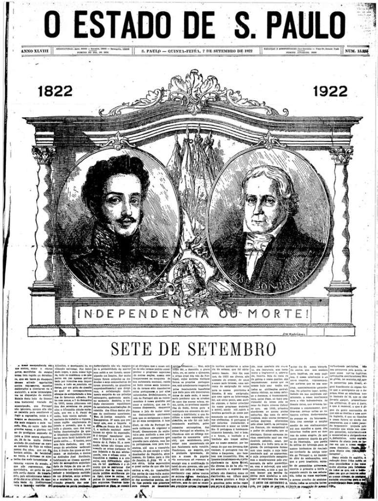 Edição do centenário da Independência do Brasil destacou imagem de d.Pedro I e José Bonifácio