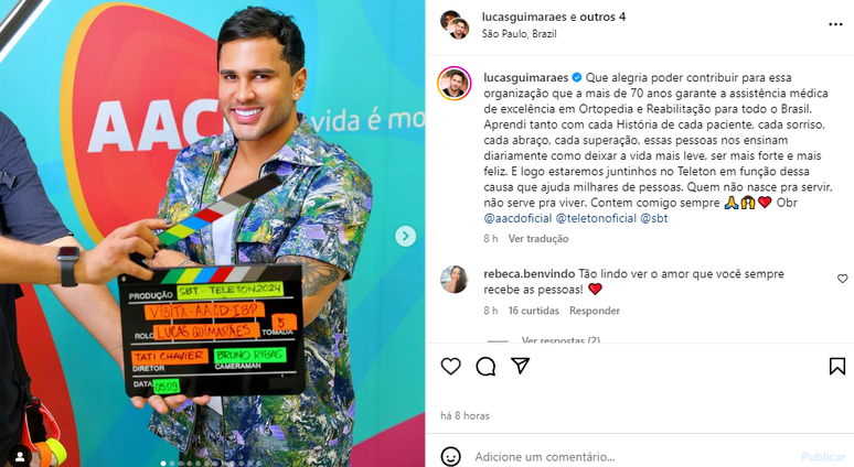 Lucas Guimarães fez post no Instagram 