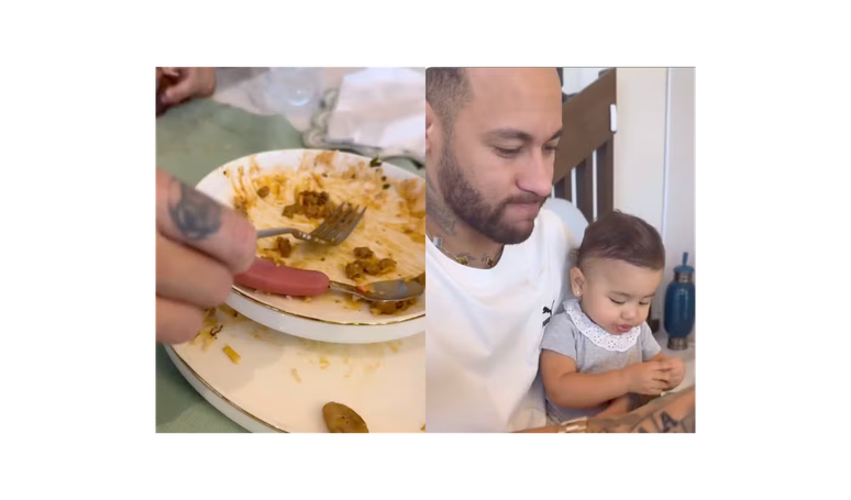 Diversão em família! Bruna Biancardi mostra Neymar dando comida e Mavie toda lambuzada: 'A zona que eles fazem'.