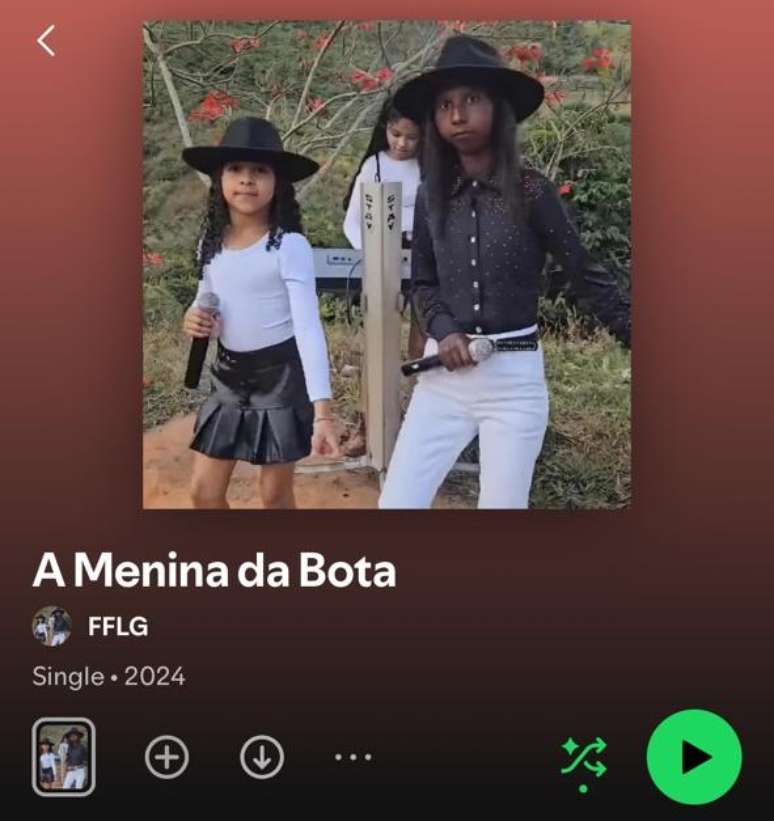 Perfil falso no Spotify. Além da perda com a música, uso da imagem da Menina da Bota é indiscriminado e não remunerado.