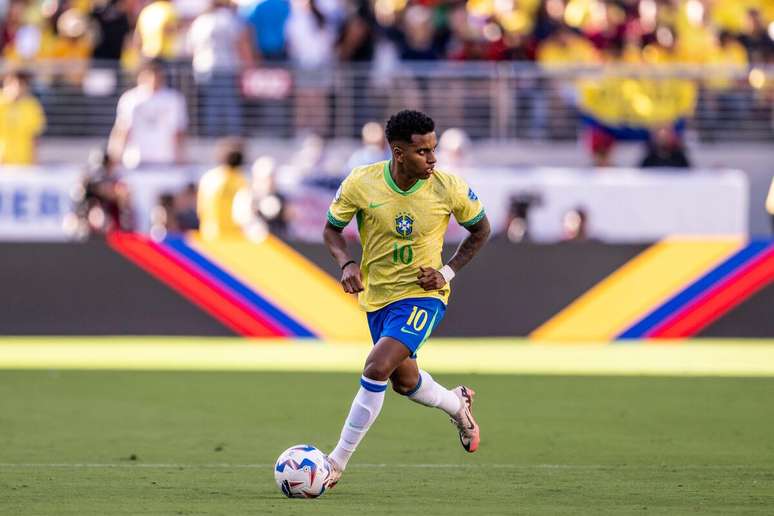 Rodrygo (Brasil) durante jogo contra a Col&ocirc;mbia, no dia 03.07.2024
