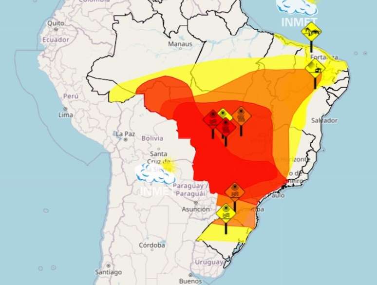 Alertas para onda de calor e baixa umidade emitidos pelo instituto.