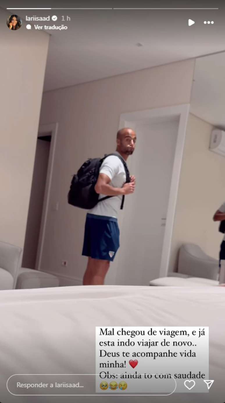 Esposa de Lucas Moura flagra jogador se preparando para ir ao CT do São Paulo; de lá, viaja para BH-