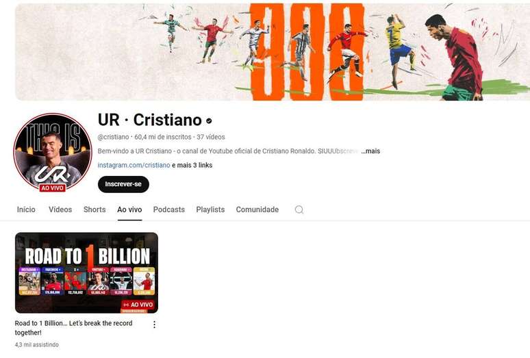 Com mais de 60 milhões de seguidores em quase um mês, canal de Cristiano Ronaldo no YouTube vira sucesso –