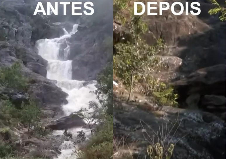 Cachoeira seca no interior de MG, onde não chove há mais de 100 dias