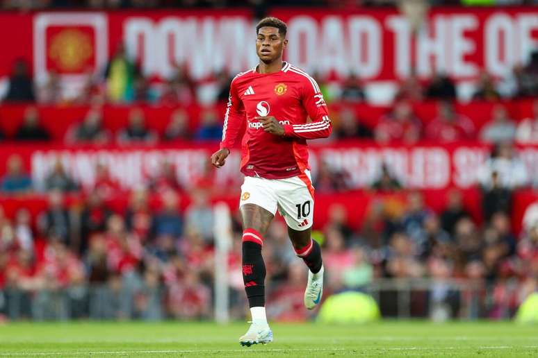 Marcus Rashford (Manchester United) durante jogo contra o Fulham, no dia 16.08.2024 