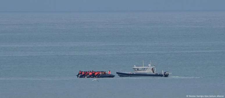 Barco com migrantes no Canal da Mancha