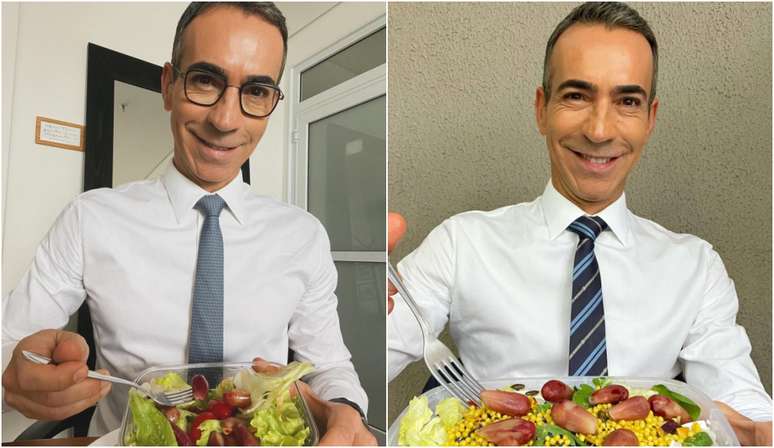 Cesar Tralli leva marmita saudável para comer na Globo