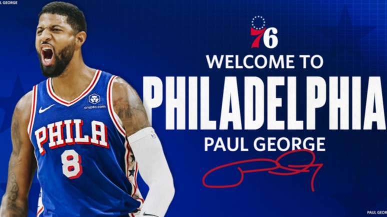 Paul George sendo apresentado pelo 76ers (Divulgação / Philadelphia 76ers)