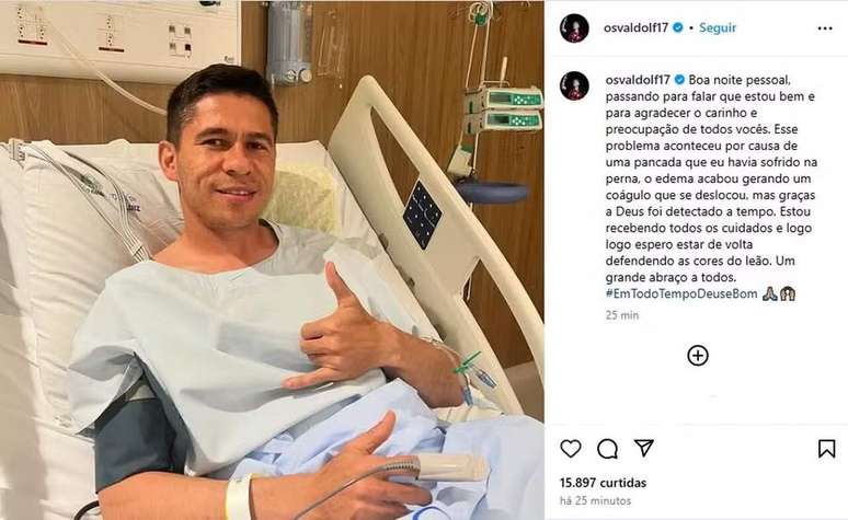 Osvaldo fala nas redes sociais após ser internado -