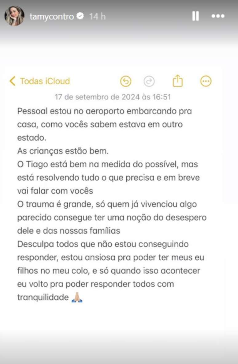 Tâmara Contro explica assalto de Projota em seus stories