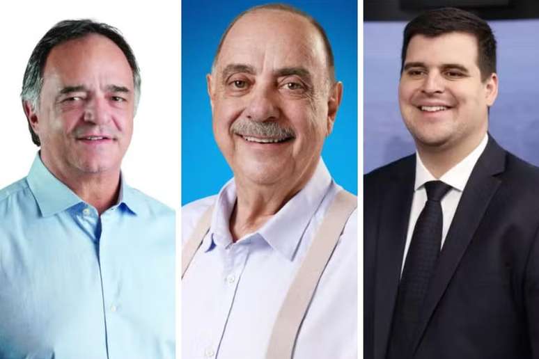 Montagem com fotos de Mauro Tramonte (Republicanos), Fuad Noman (PSD) e Bruno Engler (PL)