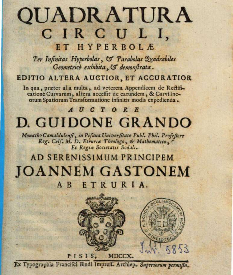 A "Quadratura" não continha muitos trabalhos originais, exceto dois elementos particulares: a construção da curva de Agnesi e a identificação da série Grandi.